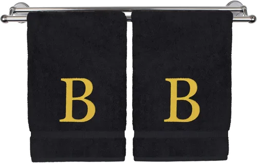 Toalla de mano monogramada, regalo personalizado, juego de 2 - Toalla bordada con letra de bloque dorada - Extra absorbente 100% algodón turco -