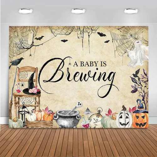 Mocsicka Telón de fondo de Halloween para baby shower con temática de bruja mágica A Baby is Brewing para fotografía de Halloween, tema de