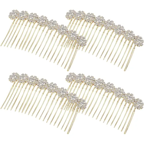 Geosar 4 peines laterales de aleación de diamantes de imitación para el cabello, clips de flores de cristal, peine de boda, clips de joyería