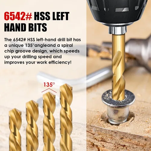 Miniatura 4 de Juego de 35 piezas de extractor de tornillos, broca de mano izquierda inversa de Cr-Mo 37# y 6542#, kit de extracción de tornillo Allen de múltiples