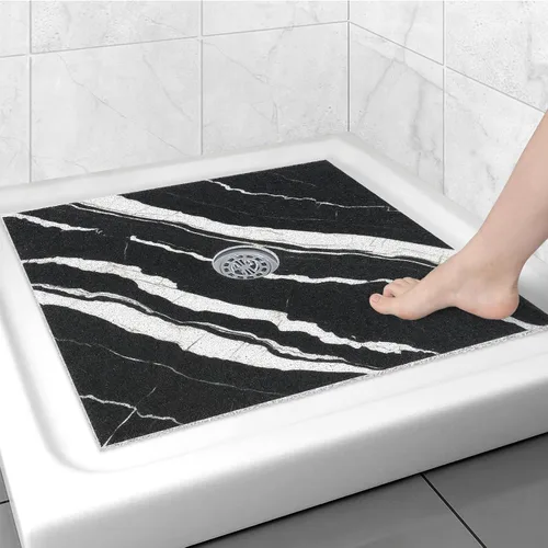 Miniatura 24 de Alfombrilla de ducha cuadrada antideslizante: 24 x 24 pulgadas para ducha interior con orificio de drenaje en el medio, tapete de ducha de masaje