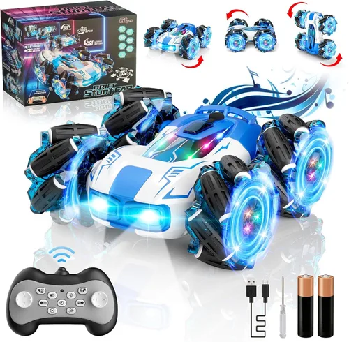 OSIMILY Auto de control remoto 4WD con rotación de 360° Drift Stunt RC | Control remoto de 2.4 GHz con luces frías, juguete todoterreno todoterreno