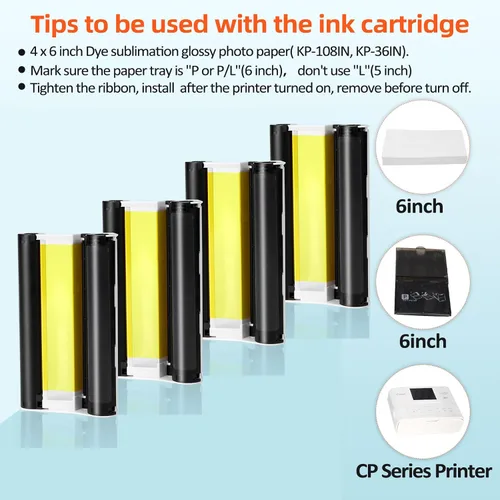 Miniatura 6 de COLORTY Paquete de 4 casetes de tinta a color de 4 x 6 compatibles con cartuchos de tinta Canon Selphy KP-108IN KP-36IN funciona para impresora