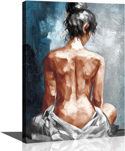Lienzo decorativo para pared de baño, dormitorio, decoración abstracta, mujer desnuda sexy, negro, blanco, azul, enmarcado, arte de pared,