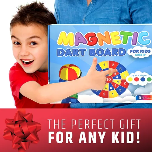 Miniatura 5 de HMmagnets Tablero de dardos magnético grande y seguro (marco de madera) para niños y adultos, juego divertido para hasta 4 jugadores, incluye 12