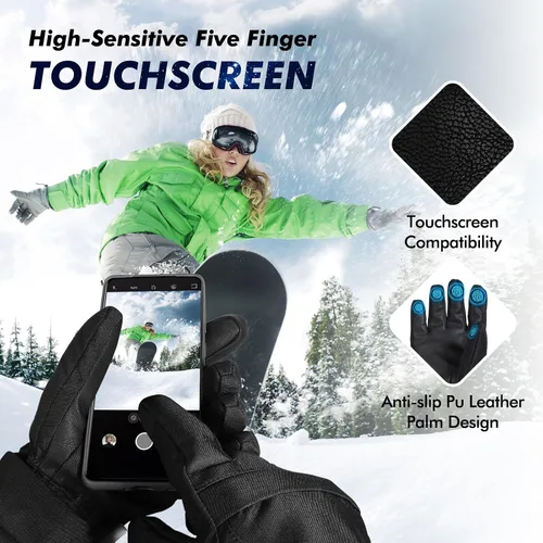 Miniatura 3 de Guantes de esquí, guantes de nieve impermeables y transpirables más cálidos para clima frío, se adaptan tanto a hombres como a mujeres, para padres