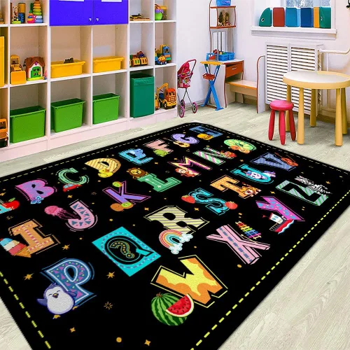 Alfombras de aula para niños, alfombra colorida del alfabeto para dormitorio de niños, alfombra educativa para niños para sala de juegos, alfombra