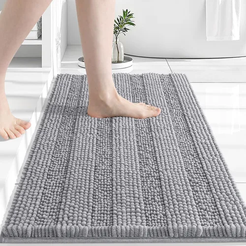 Miniatura 101 de Grandaily Alfombras de baño de felpilla a rayas de 24 x 16 pulgadas, extra gruesas y suaves, absorbentes, parte trasera de goma, alfombra de ducha