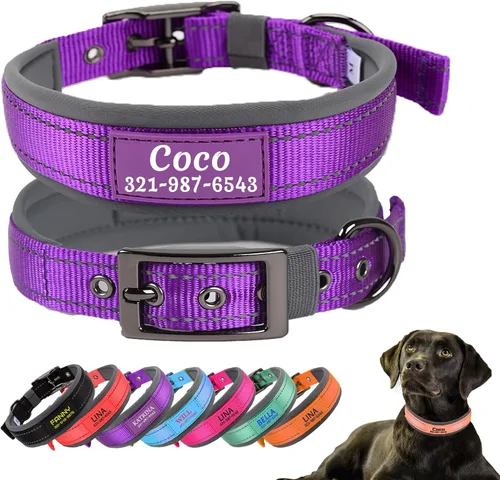Miniatura 9 de Collares de perro personalizados con nombre de mascota y número de teléfono, acolchado de neopreno suave, collar de perro grueso y fuerte, collar