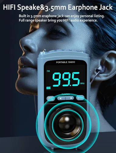 Miniatura 4 de Radio AM/FM/SW portátil con la mejor recepción, Walkman de 900 mAh con pantalla LCD, auriculares, radio de bolsillo, batería recargable