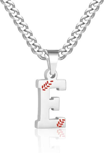 Miniatura 43 de Avotto Collar de béisbol con letra inicial de la A a la Z para niños y hombres, cadena cubana de acero inoxidable resistente que no se decolora