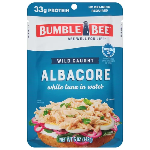 Miniatura 16 de Bumble Bee - Atún blanco de aleta Albacore en agua en sobres de 71 g - Paquete de atún capturado de forma salvaje listo para comer - 16 g