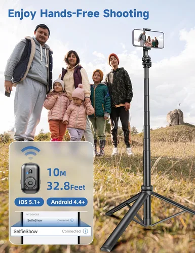 Miniatura 4 de Trípode de teléfono de 75 pulgadas, palo selfie con control remoto y soporte para teléfono, trípode extensible para iPhone, trípode de aluminio