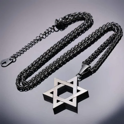Miniatura 4 de U7 - Collar con Estrella de David para hombres y mujeres, dije hexagonal de acero inoxidable con cruz/piedra de rubí/collares clásicos judíos