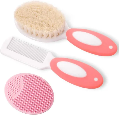 Miniatura 9 de Juego de cepillo y peine para el pelo del bebé para recién nacidos y niños pequeños Cerdas de cabra suaves naturales Ideal para la cuna Regalo