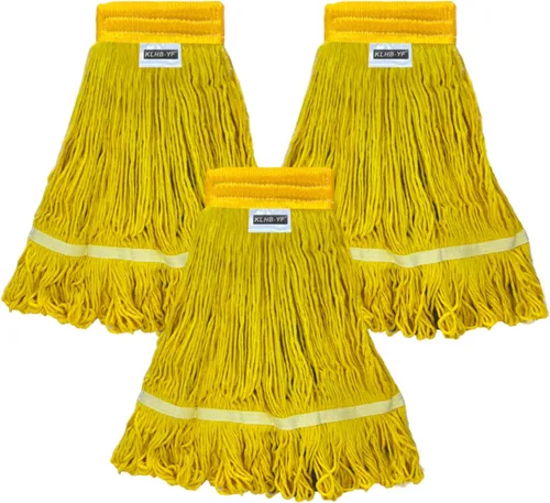 Cabezal de trapeador industrial húmedo de alta resistencia, cabezal de trapeador amarillo de 21 onzas, de repuesto, de algodón, lavables,