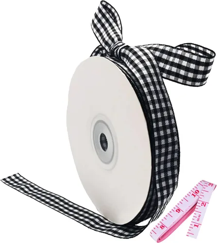 Miniatura 9 de Paquete de 2 cintas a cuadros blancos y negros de 5/8 pulgadas + cinta de cuadros de búfalo rojo y blanco, 50 yardas para decoración de fiestas