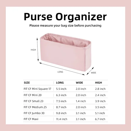 Miniatura 6 de DGAZ Organizador de bolso para bolsas Chanel CF, organizador de bolsas de seda, bolso de lujo y moldeador de bolsas (rosa, Maxi)