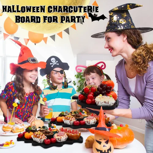 Miniatura 6 de Liliful Tablas de madera de calabaza de Halloween, tabla de queso de bambú, plato de charcutería y bandeja para servir para fiestas, bandeja