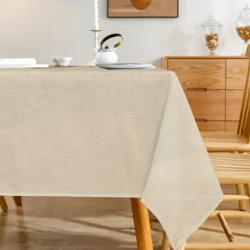 Miniatura 11 de Mantel rectangular texturizado natural 100% poliéster, mantel ligero slubby de 60 x 84 pulgadas, mantel de arpillera resistente al agua y a