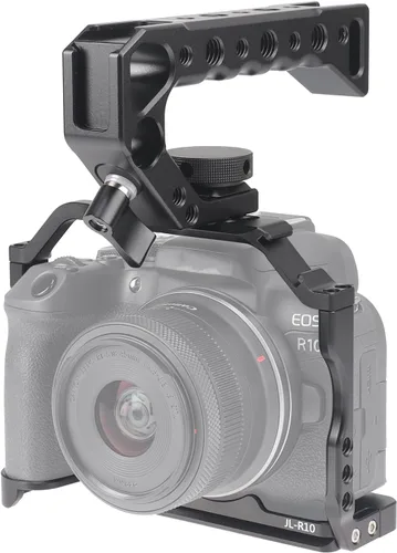 FocusFoto Kit de jaula para cámara con mango superior para cámara sin espejo Canon EOS R10, equipo de video de aluminio con riel NATO, zapata fría,