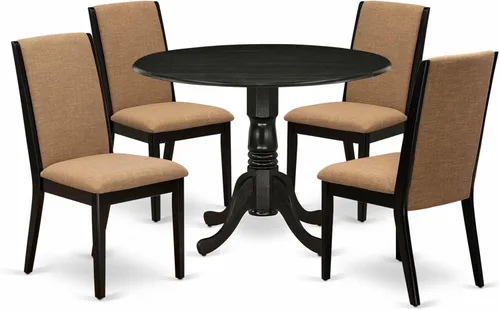 Miniatura 17 de East West Furniture DLLA3-ABK-47 - Juego de mesa de comedor de 3 piezas que contiene una mesa de cocina redonda con gotas y 2 sillas de comedor