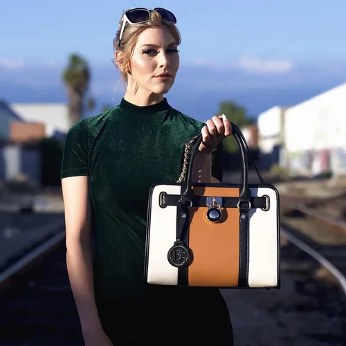 Miniatura 2 de Dasein Bolsos de mano de dos tonos para mujer, bolsos de hombro de cuero vegano, bolsa grande con cartera a juego