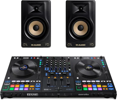 Rane Cuatro controladores de DJ y M-AUDIO Cuarenta y sesenta pares de monitores de estudio para grabación de estudio, producción de música,