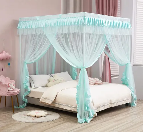 Miniatura 21 de Mengersi Cortina para Dosel de Cama Princesa, con 4 Esquinas, Dosel con Mosquitero para Cama de Princesa (Blanco, Doble)