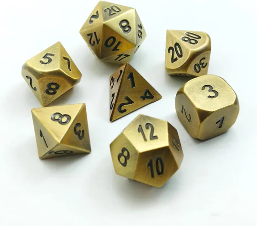 Miniatura 16 de Bescon Antiguo Latón Sólido Metal Poliédrico D&D dados Set de 7 cobre antiguo Metal RPG Juego de rol Juego de dados 7pcs Set