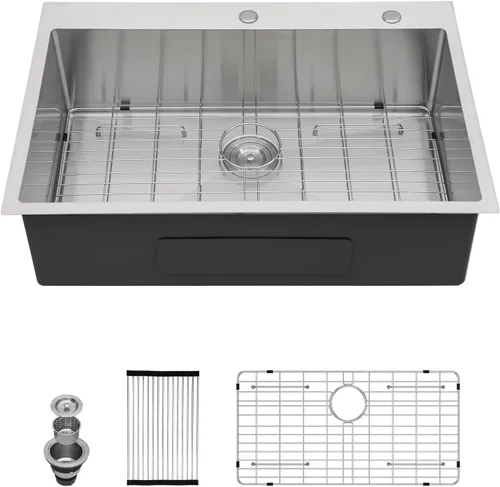 Miniatura 26 de Kichae Fregadero de Cocina de 21x20 Pulgadas, Fregadero de Barra Pequeño, Fregadero de Acero Inoxidable, Montaje Superior, Montaje Inferior
