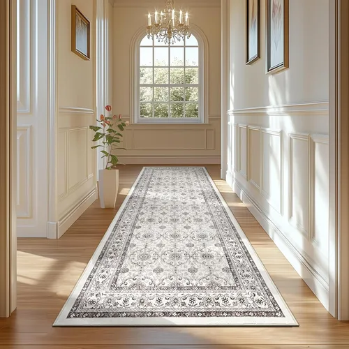 Miniatura 28 de Jinchan Fiora - Alfombra redonda de 8 pies, alfombras vintage con diseño floral envejecido, lavable a máquina, antideslizante, de pelo bajo, Azul
