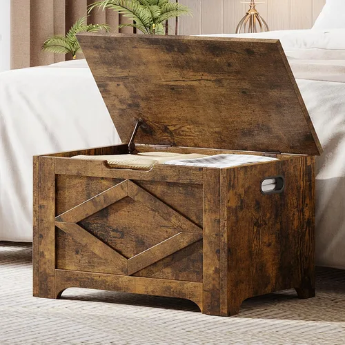 Miniatura 11 de GAOMON Baúl de almacenamiento, banco de almacenamiento de madera, banco de zapatos de estilo moderno con bisagra de seguridad para entrada