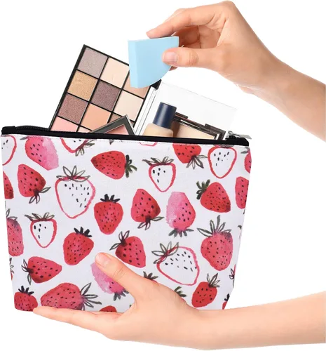 Miniatura 5 de TeeYee Bolsa de maquillaje de lona para mujer con cremallera, bolsa de gran capacidad, bolsa de aseo de viaje, bolsa de almacenamiento, organizador