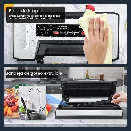 Miniatura 7 de Vakumar Máquina selladora al vacío, 90 Kpa Líquidos de Alimentos Líquidos Selladora al Vacío Máquina de Conservación Modos Seco/Humedad/Líquido, Luz