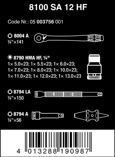 Miniatura 2 de Wera 05003756001 8100 SA 12 HF Zyklop Juego de trinquete metálico con palanca de interruptor, 1/4" accionamiento, métrico, 13 piezas