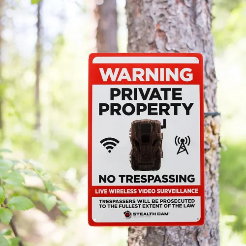 Miniatura 3 de STEALTH CAM Alerta de seguridad al aire libre de estaño de 8 x 12 pulgadas, advertencia de propiedad privada sin intrusión de locales bajo señal