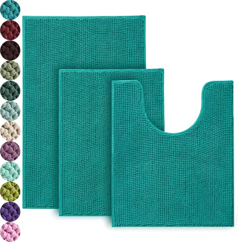 Miniatura 9 de Urvoix Juegos de Alfombras de Baño de 3 Piezas, Alfombra de Baño de Chenilla Antideslizante - Ultra Suave, Lavable, Tapete de Baño Súper Absorbente