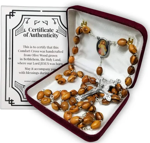 Miniatura 2 de Árbol de la Vida Rev. 22:14 Rosario Católico de madera de olivo Tierra Santa de Israel, Cruz colgante sólida de madera, cuentas grandes