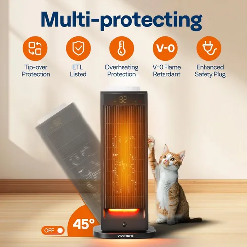Miniatura 5 de VIVOHOME Calentador de espacio con humidificador, calentador eléctrico para uso en interiores, calentador de cerámica silencioso de 1500 W