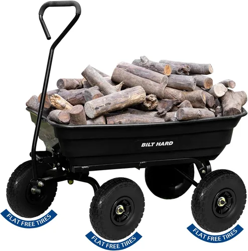 BILT HARD Carro de basura de jardín de polietileno 272 kg con neumáticos sin riesgo de pinchazos, liberación rápida, 0,11 m³, carro de basura