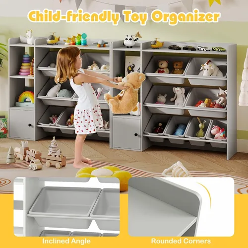 Miniatura 4 de Costzon Organizador de almacenamiento de juguetes para niños con 8 contenedores, estantería de madera para niños pequeños con estantes abiertos