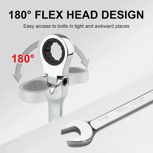 Miniatura 5 de Jetech - Llave de trinquete de 19 mm con cabeza flexible: Llave de caja de 12 puntas Llave de combinación de trinquete métrica, cromo vanadio