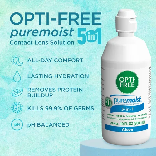 Miniatura 3 de Opti-Free Puremoist Solución multiusos de limpieza y desinfección de lentes de contacto con estuche para lentes, 10 onzas líquidas (paquete de 1)