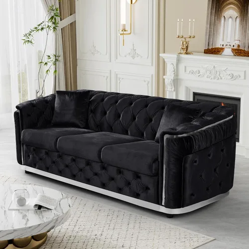 Miniatura 13 de DAMAIFROM Juego de sofá de terciopelo de lujo beige y dorado, moderno de mediados de siglo, sofás Chesterfield copetudos y patas doradas, juego de 2