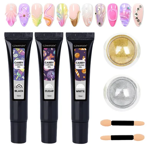 Miniatura 9 de 3D Gel Nail Art 0.35 oz No Wipe Clear Black White Nail Sculpting Gel, Gel Liner 3D Nail Gel Sculpting Gel en relieve Gel de caramelo Gel Moldeo de 3