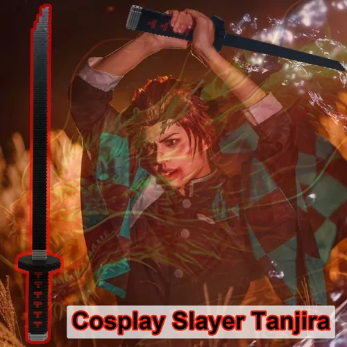 Miniatura 5 de Beego Kill Demon Sword - Juego de construcción de espada negra Tanjirou de 19 pulgadas con soporte para espada