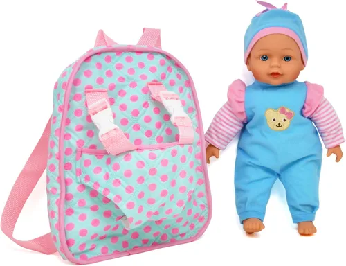 Miniatura 4 de Muñeca de bebé suave de 13 pulgadas con mochila transportadora rosa para llevar, bolsillo para maletín para accesorios y ropa