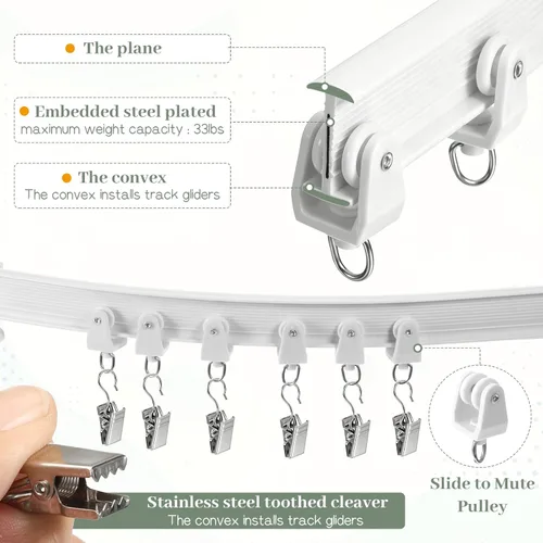Miniatura 3 de Riel de cortina de techo de 20 pies, montaje en techo o pared, sistema de riel de cortina flexible curvado, flexible y flexible para cortinas