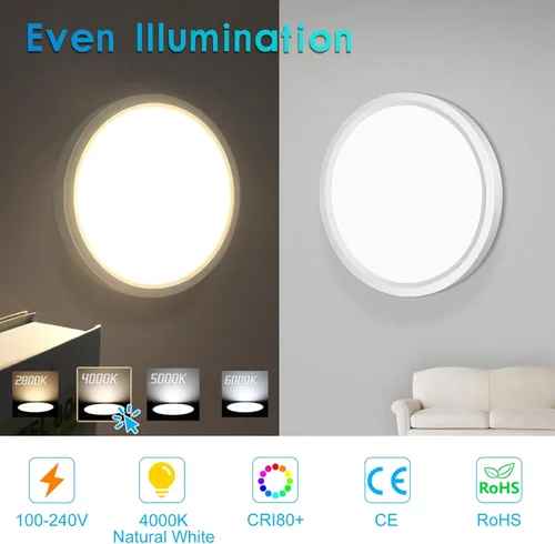 Miniatura 2 de LightingWill - Lámpara de techo LED de 7 pulgadas con montaje empotrado, 4000K blanco natural, 1500LM, 12W, lámpara de techo redonda moderna